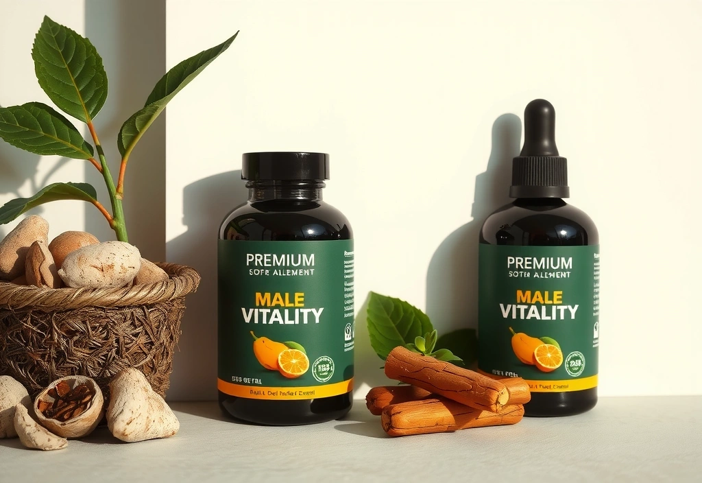 Male vitality supplement with natural herbs and roots